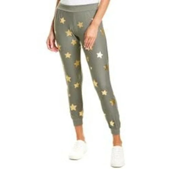 Chaser Green Gold Star Print Pull On Jogger Size XS - Picture 1 of 9